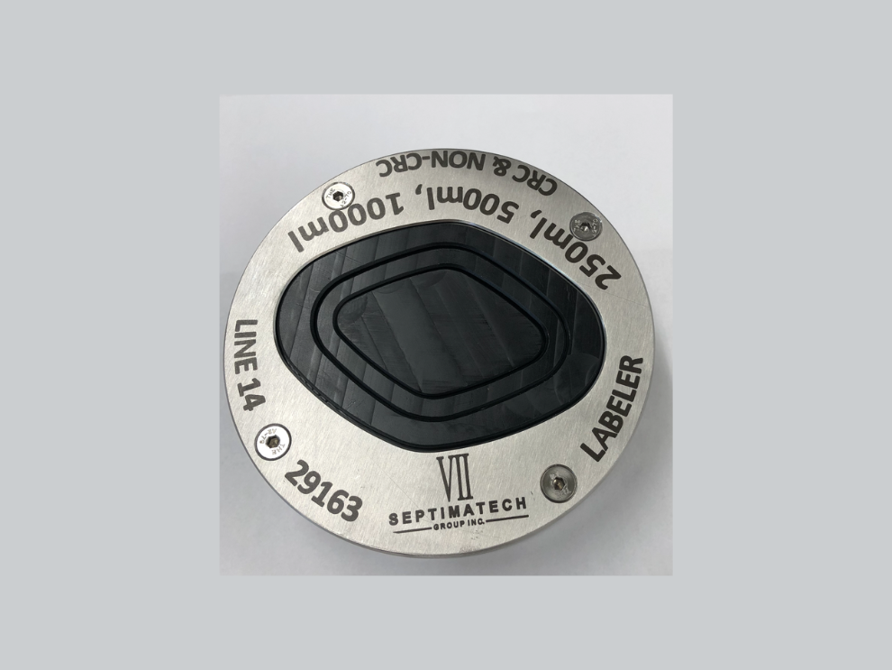 Harland labeler bottle plate for multi size bottles