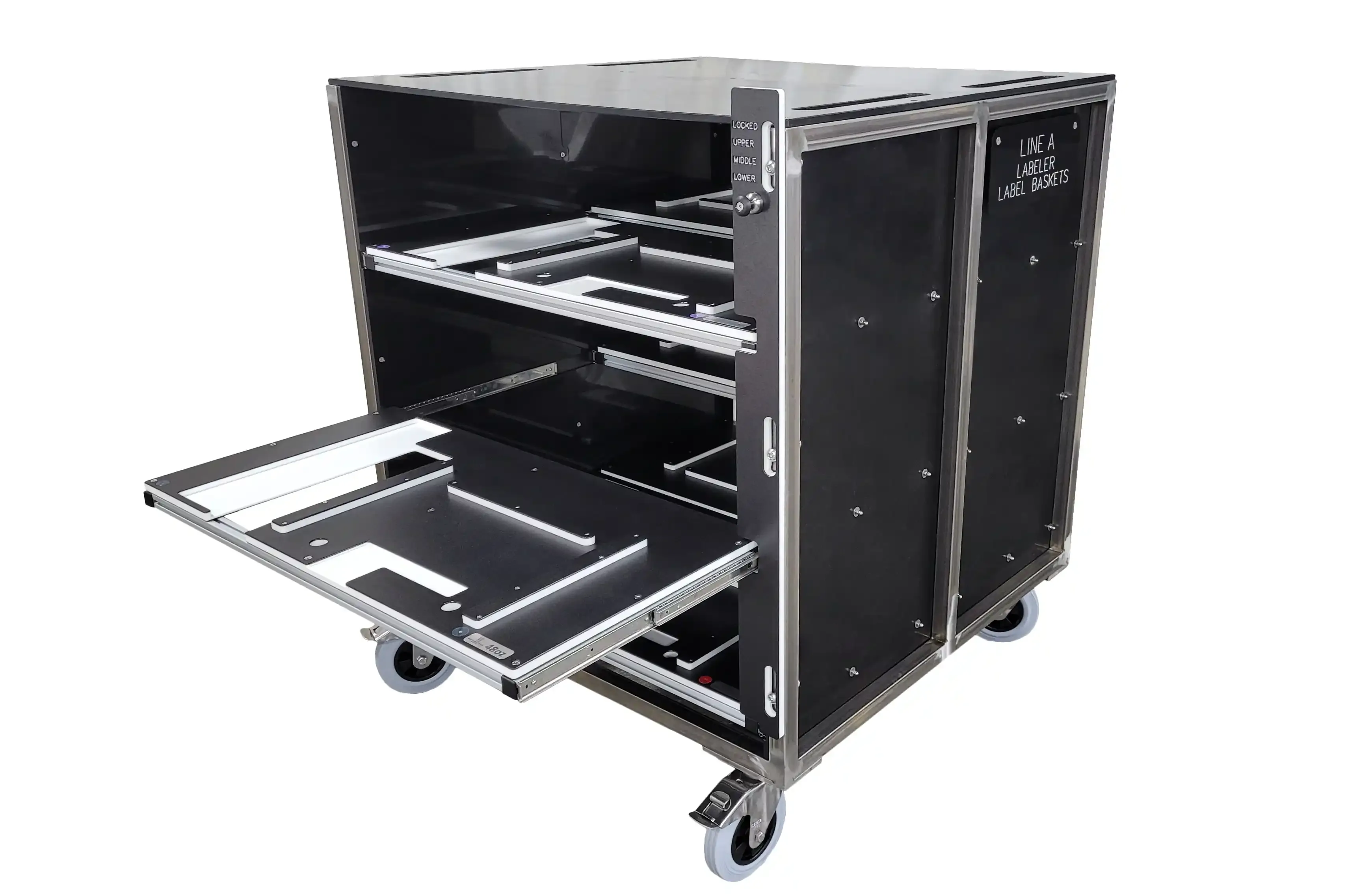 Labeler Change Parts Cart with Sliding Shelves