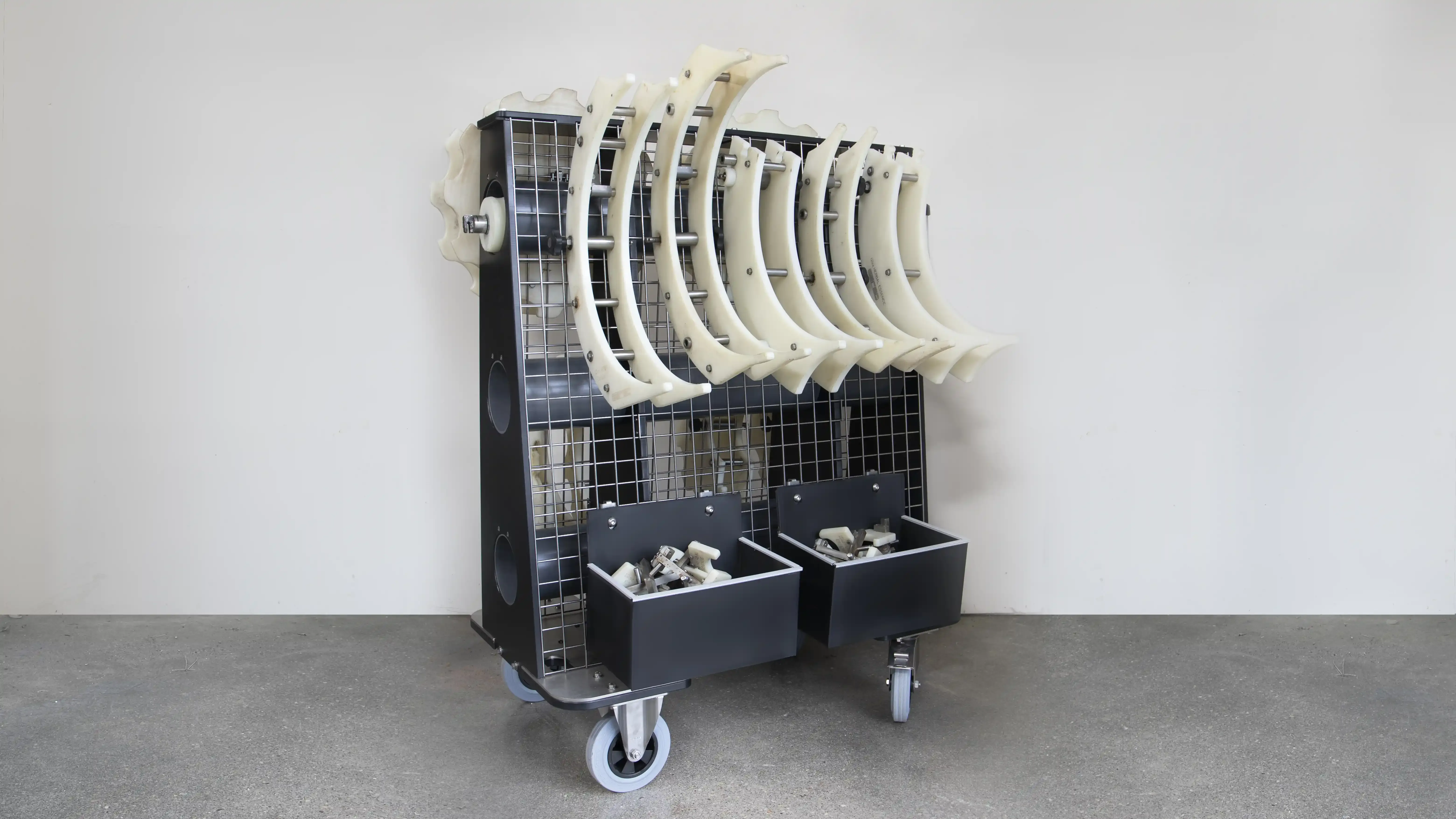 Monoblock Parts stored on Easy Changeover Cart